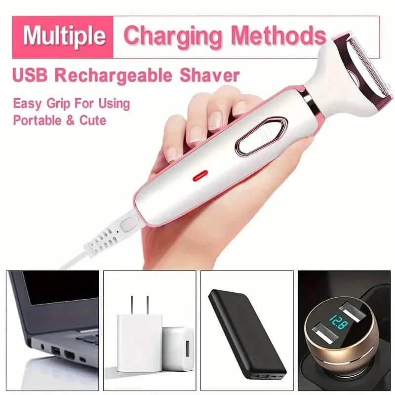 4-in-1 Silky-Smooth Electric Shaver for Women - Wet/Dry, USB Rechargeable & Portable for Full Body Use-4-in-1 Silky-Smooth Electric Shaver for Women - Wet/Dry, USB Rechargeable & Portable for Full Body Use