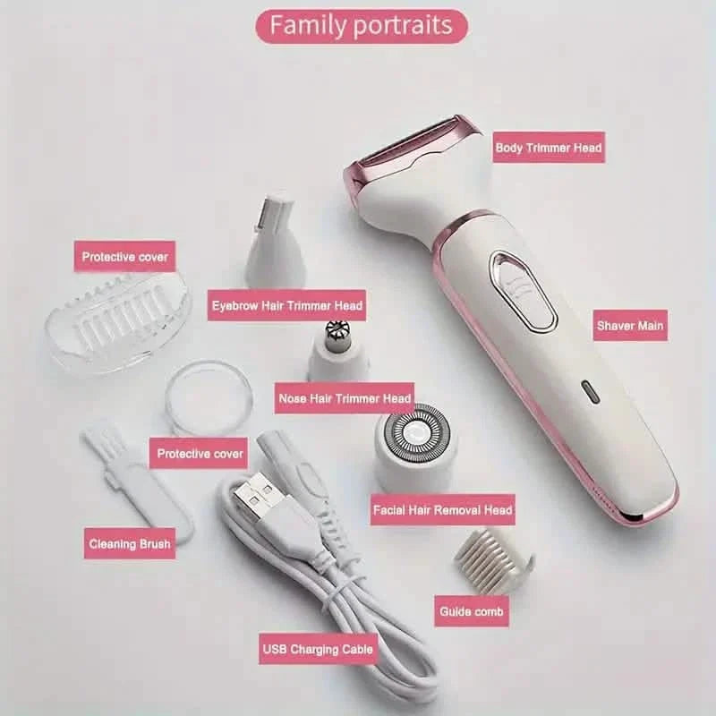 4-in-1 Silky-Smooth Electric Shaver for Women - Wet/Dry, USB Rechargeable & Portable for Full Body Use-4-in-1 Silky-Smooth Electric Shaver for Women - Wet/Dry, USB Rechargeable & Portable for Full Body Use
