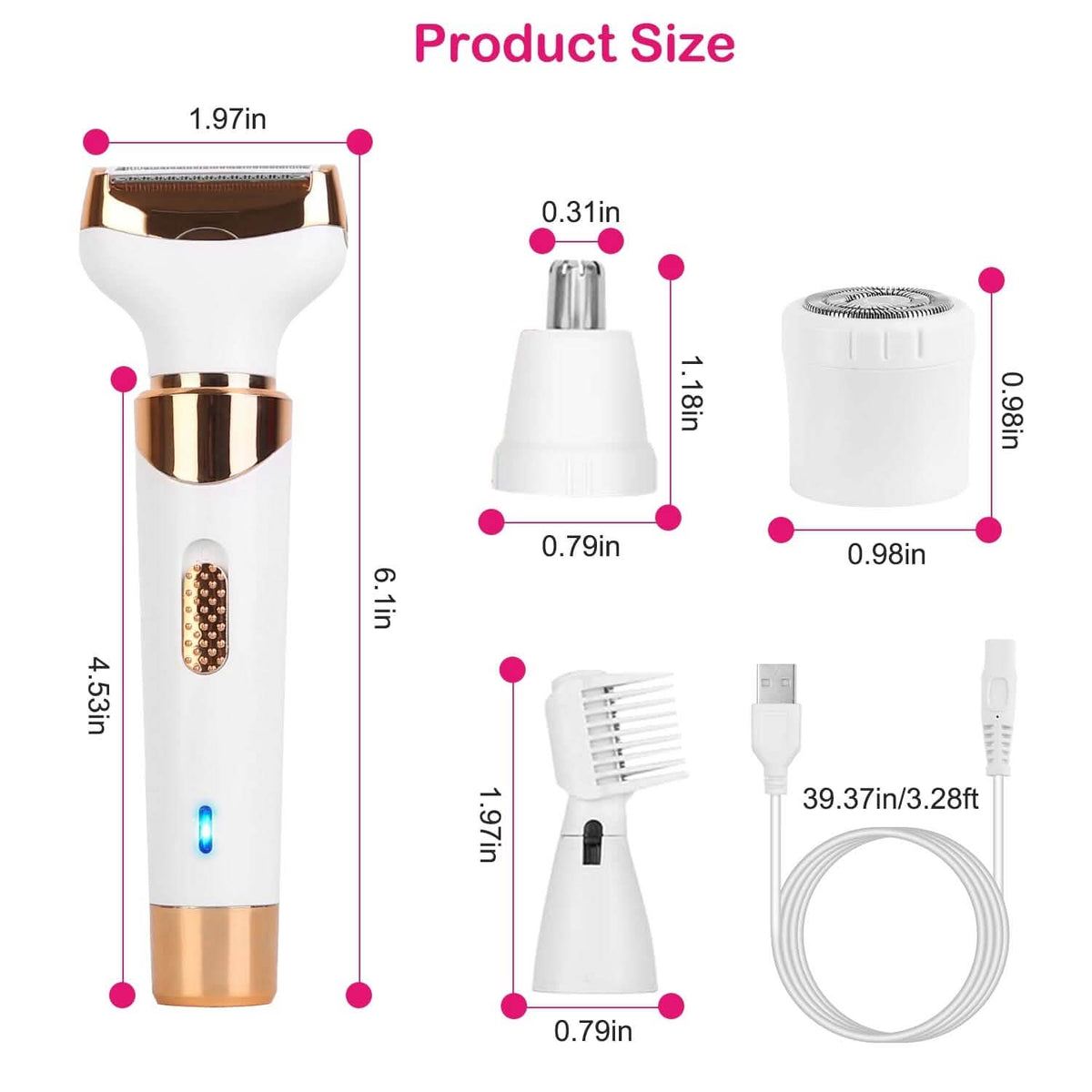 4-in-1 Women Electric Hair Shaver USB Rechargeable-4-in-1 Women Electric Hair Shaver USB Rechargeable