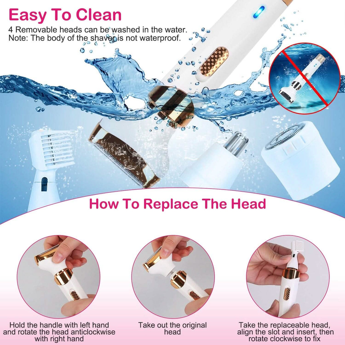 4-in-1 Women Electric Hair Shaver USB Rechargeable-4-in-1 Women Electric Hair Shaver USB Rechargeable