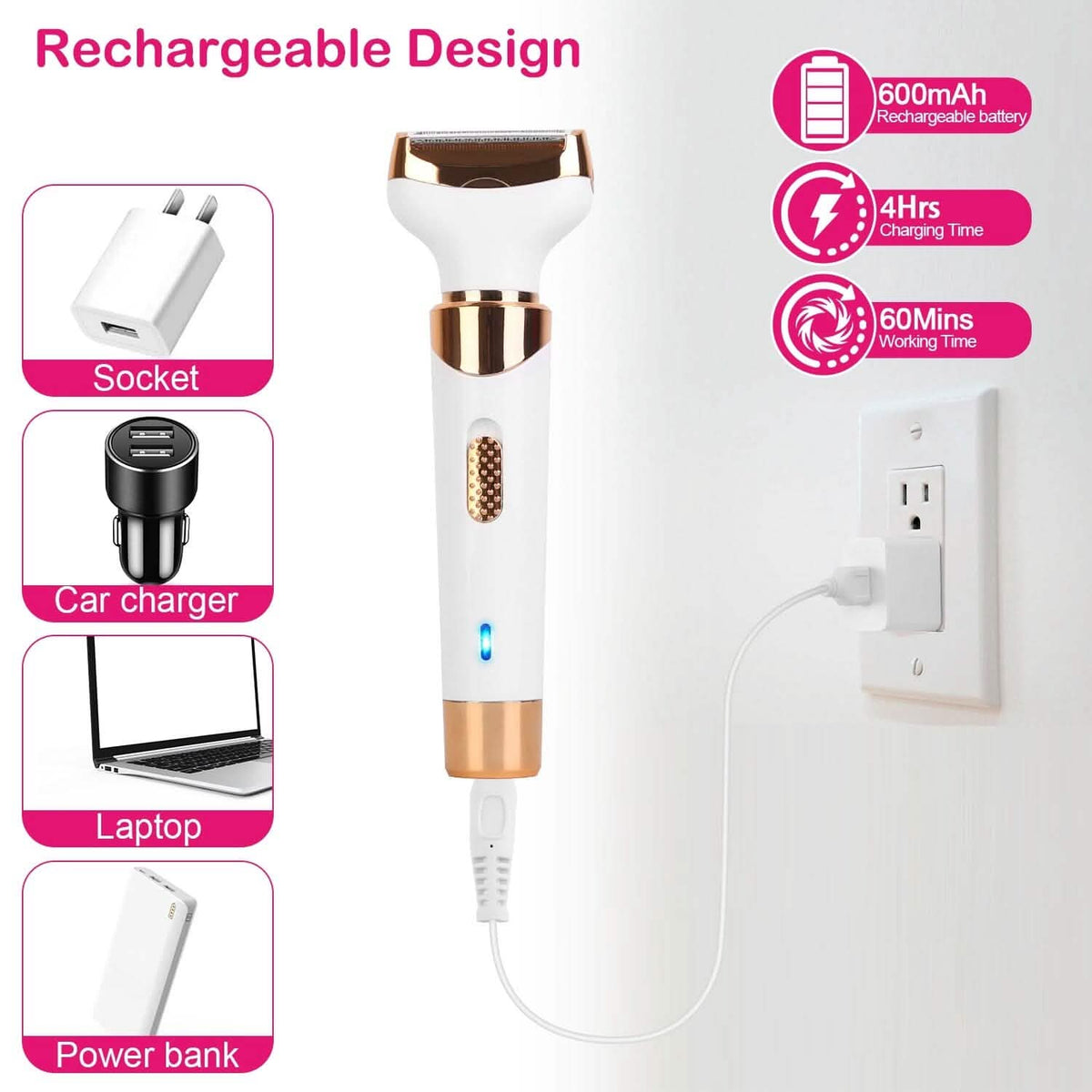 4-in-1 Women Electric Hair Shaver USB Rechargeable-4-in-1 Women Electric Hair Shaver USB Rechargeable