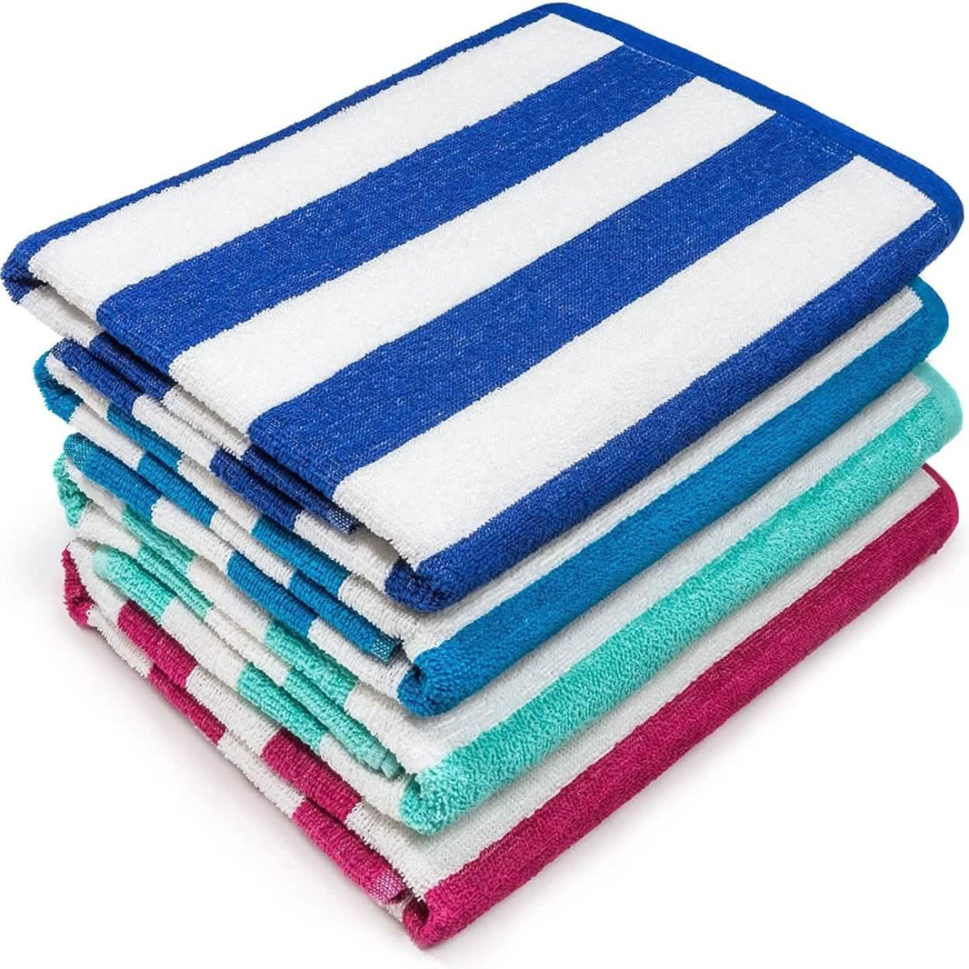 4-Pack: 30" x 60" Ultra-Soft 100% Cotton Striped Pool Cabana Hotel Beach Towels-4-Pack: 30" x 60" Ultra-Soft 100% Cotton Striped Pool Cabana Hotel Beach Towels