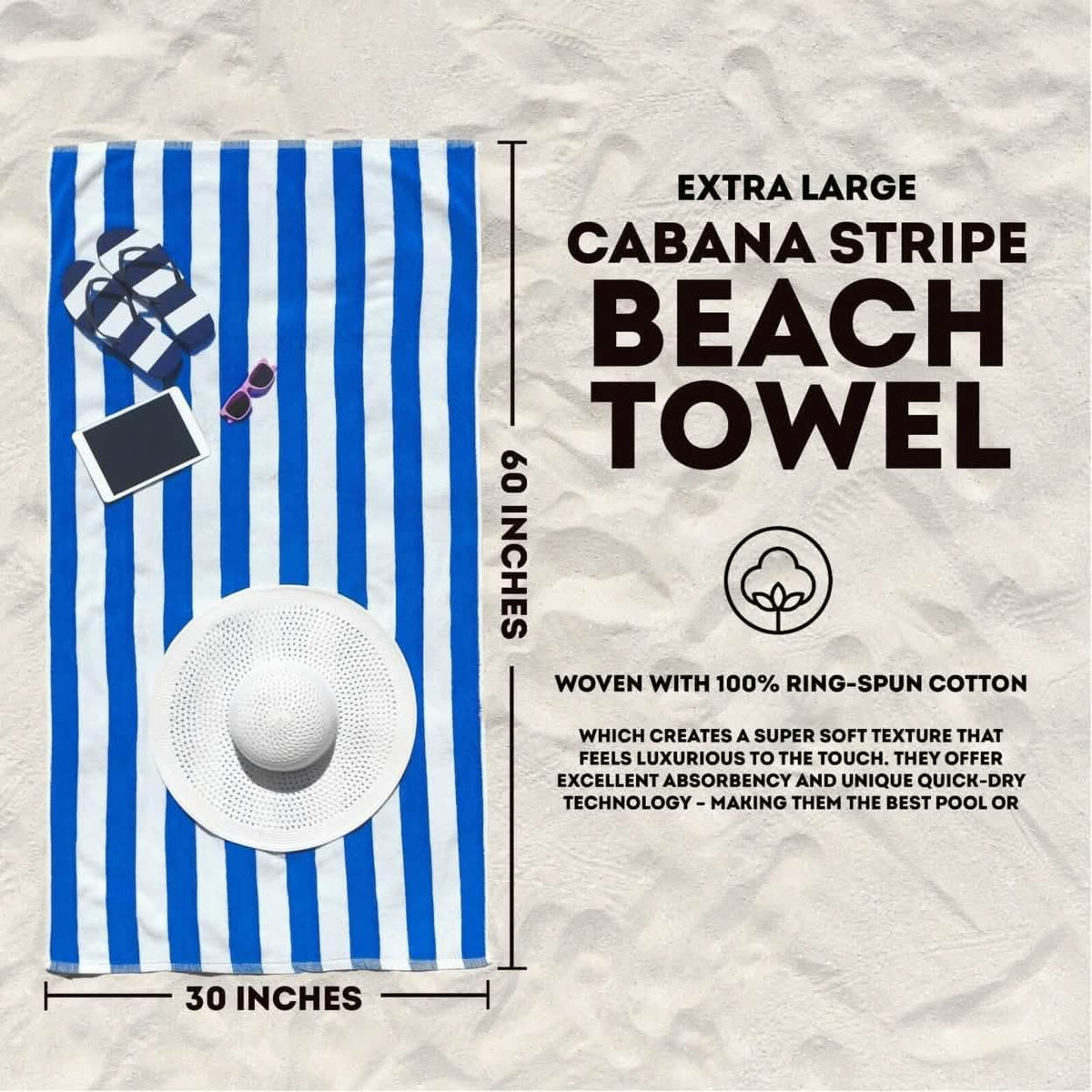 4-Pack: 30" x 60" Ultra-Soft 100% Cotton Striped Pool Cabana Hotel Beach Towels-4-Pack: 30" x 60" Ultra-Soft 100% Cotton Striped Pool Cabana Hotel Beach Towels