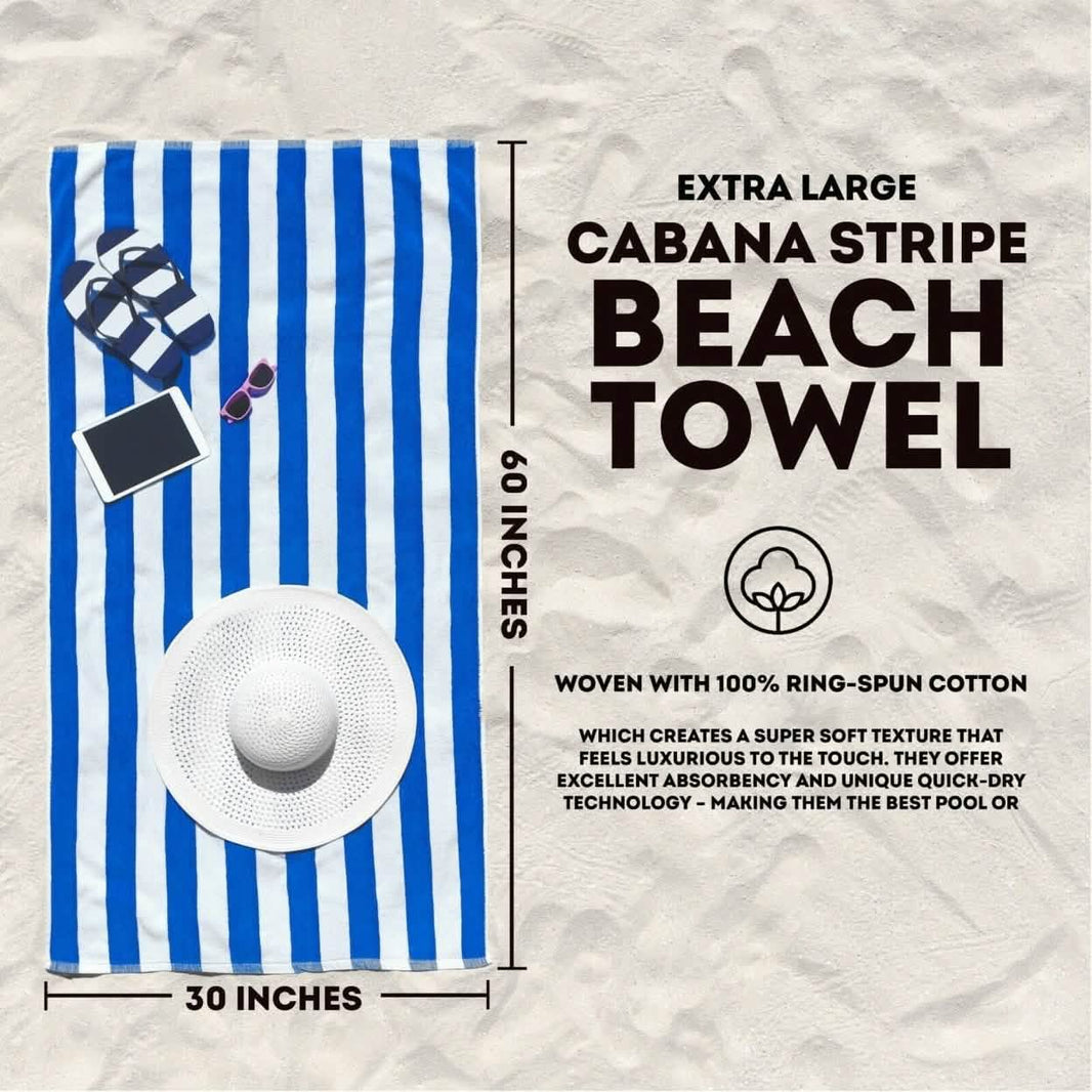 4-Pack: 30" x 60" Ultra-Soft 100% Cotton Striped Pool Cabana Hotel Beach Towels-4-Pack: 30" x 60" Ultra-Soft 100% Cotton Striped Pool Cabana Hotel Beach Towels