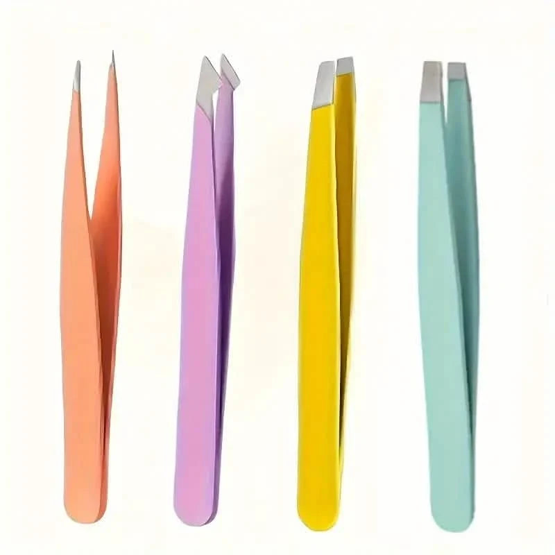 4-Pieces: Tweezers For Eyebrows, Straight, Slant, Angled and Pointy Tip-4-Pieces: Tweezers For Eyebrows, Straight, Slant, Angled and Pointy Tip