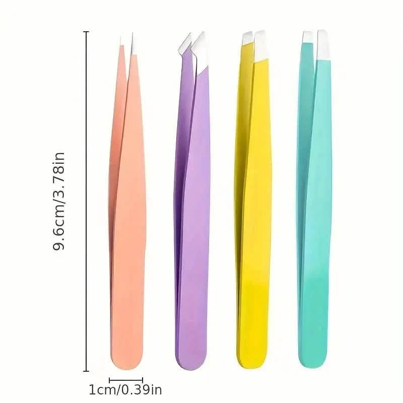 4-Pieces: Tweezers For Eyebrows, Straight, Slant, Angled and Pointy Tip-4-Pieces: Tweezers For Eyebrows, Straight, Slant, Angled and Pointy Tip