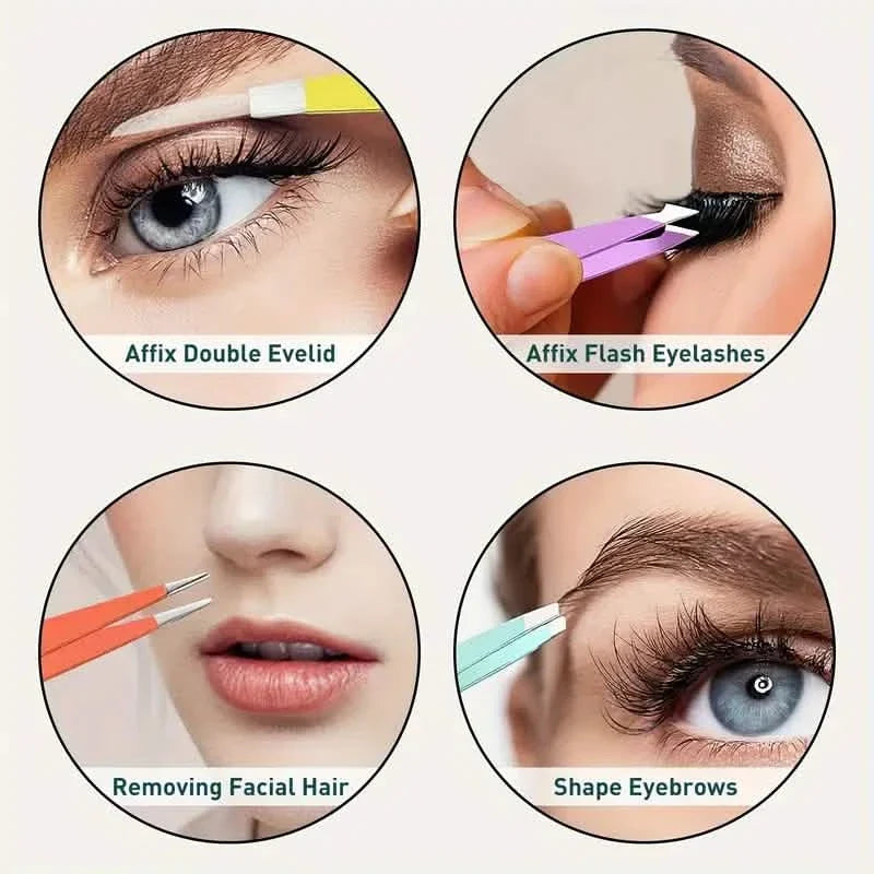 4-Pieces: Tweezers For Eyebrows, Straight, Slant, Angled and Pointy Tip-4-Pieces: Tweezers For Eyebrows, Straight, Slant, Angled and Pointy Tip