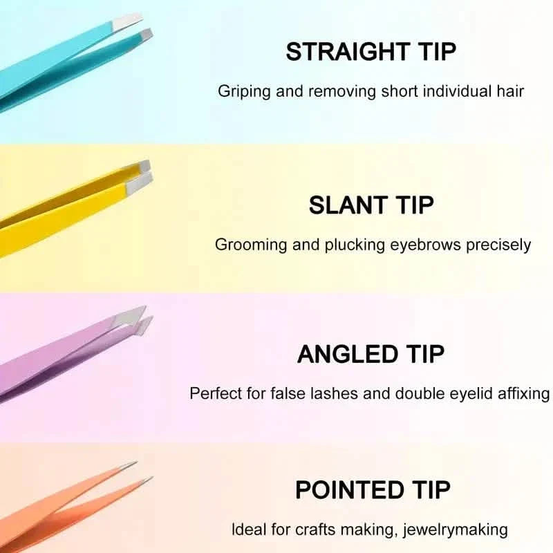 4-Pieces: Tweezers For Eyebrows, Straight, Slant, Angled and Pointy Tip-4-Pieces: Tweezers For Eyebrows, Straight, Slant, Angled and Pointy Tip