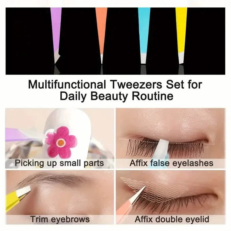 4-Pieces: Tweezers For Eyebrows, Straight, Slant, Angled and Pointy Tip-4-Pieces: Tweezers For Eyebrows, Straight, Slant, Angled and Pointy Tip