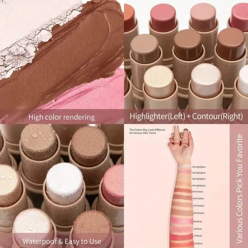4-Pieces: Waterproof Cream Contour and Highlighter Kit with Brush-4-Pieces: Waterproof Cream Contour and Highlighter Kit with Brush