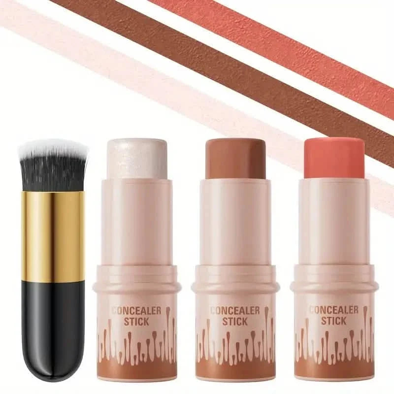 4-Pieces: Waterproof Cream Contour and Highlighter Kit with Brush-4-Pieces: Waterproof Cream Contour and Highlighter Kit with Brush