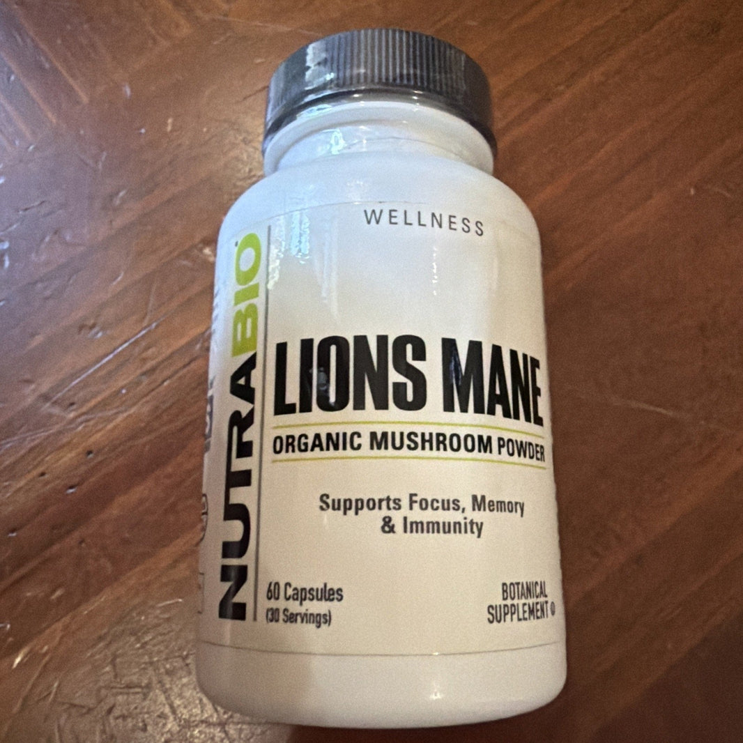 NutraBio Organic Lions Mane, 60 Capsules (0.5 g per Capsule) BB 02/2027-NutraBio Organic Lions Mane, 60 Capsules (0.5 g per Capsule) BB 02/2027