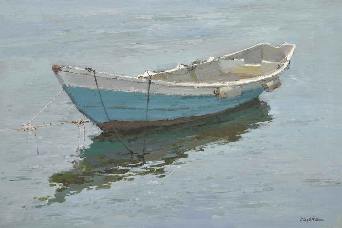 Original Oil Painting of Blue Boat-Original Oil Painting of Blue Boat