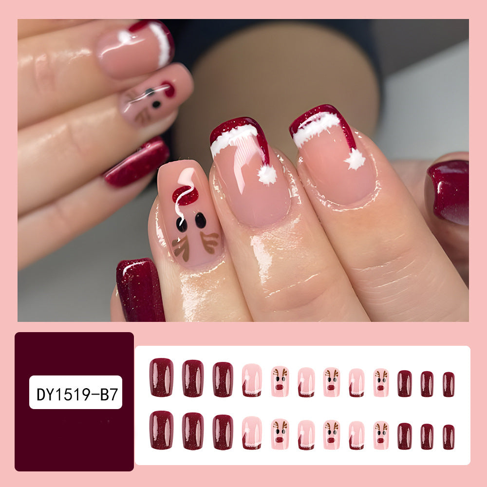 24pcs Christmas False Nails Hat Striped Snowflake Nail Art Stickers For Parties Dances Or Holiday Wear-f5e77a80091692c1eb912a294dfe163f