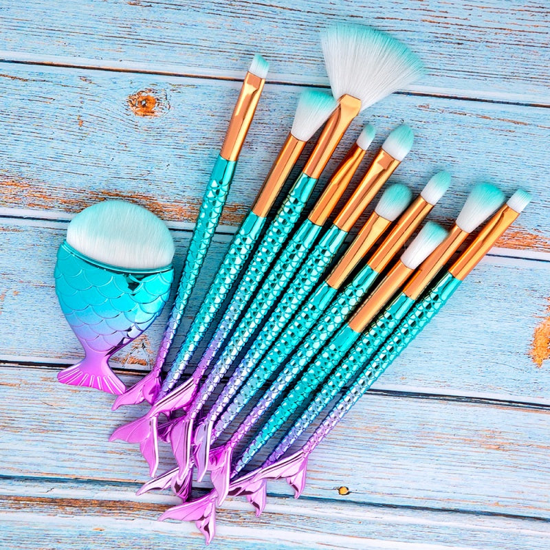 11pcs Makeup Brushes Kit Maquiagem Maquillaje New Mermaid Foundation Eyebrow Eyeliner Cosmetic Makeup Brushes-4577fa3e0b93c6ac78c1a9cc43ccb62b