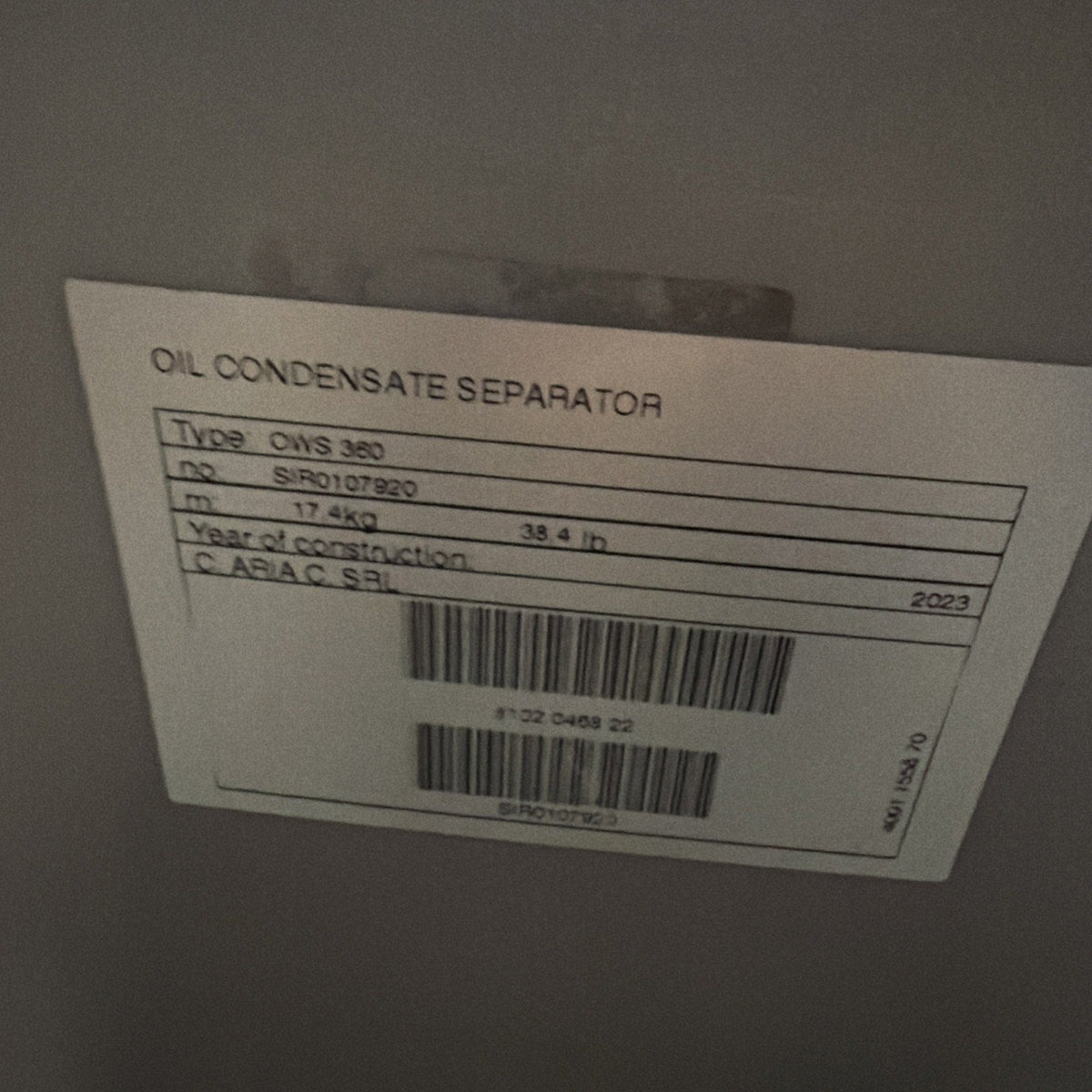 OWS 360 Oil Condensate Separator – New 2023 Air Compressor Unit (No Box)-OWS 360 Oil Condensate Separator – New 2023 Air Compressor Unit (No Box)