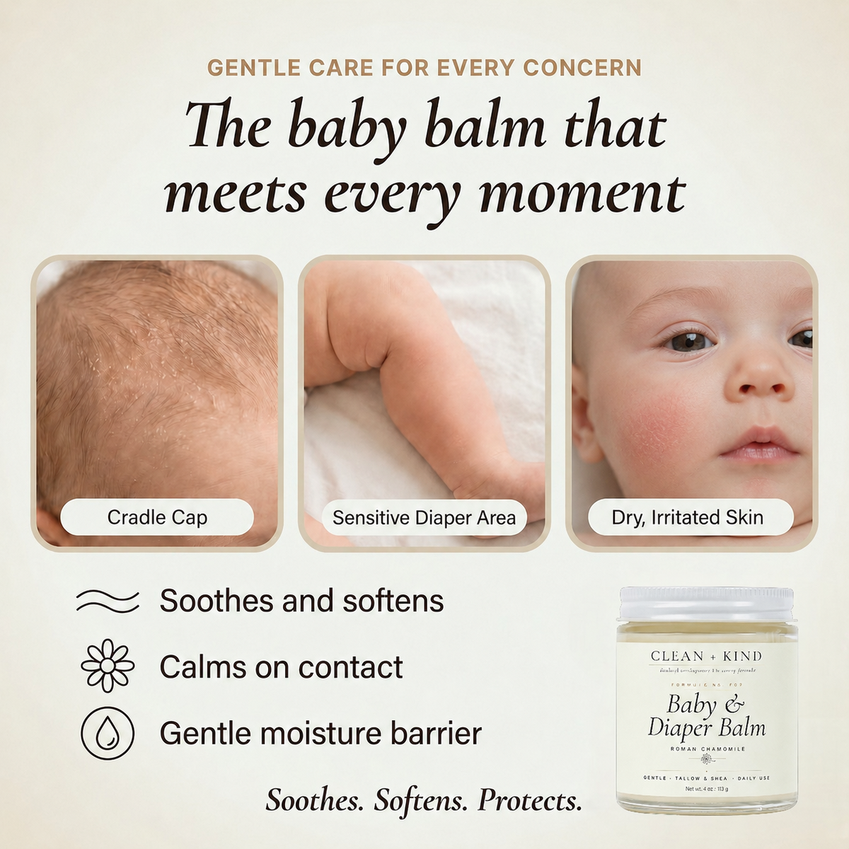Baby & Diaper Balm — Grass-Fed Tallow, Shea & Roman Chamomile, 4 oz-Baby & Diaper Balm — Grass-Fed Tallow, Shea & Roman Chamomile, 4 oz