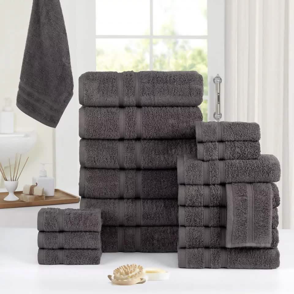 18-Piece: Bibb Home Zero Twist Egyptian Cotton Towel Set-18-Piece: Bibb Home Zero Twist Egyptian Cotton Towel Set