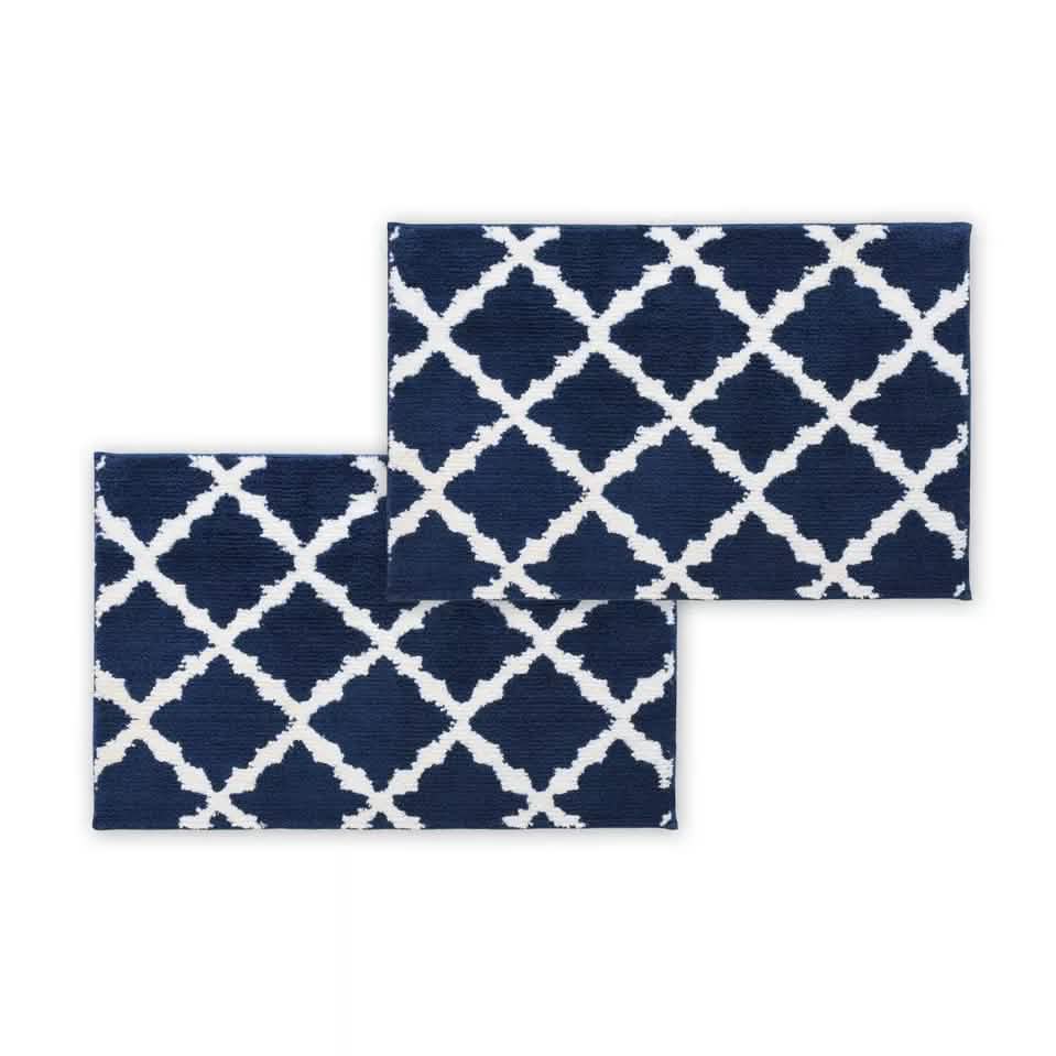 Bibb Home 1-2 Pack Trellis Micro Shag Bath Rugs 17" X 24"-Bibb Home 1-2 Pack Trellis Micro Shag Bath Rugs 17" X 24"