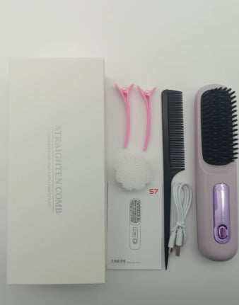 2 In 1 Straight Hair Comb Wireless Hair Straightener Brush Hair Fast Heating Portable Hot Curler USB Charging-2a6b60f0f7947372ca9b4b35d0030226