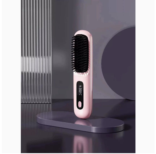 2 In 1 Straight Hair Comb Wireless Hair Straightener Brush Hair Fast Heating Portable Hot Curler USB Charging-614fbb7908dc7d232a665c2020ee2184
