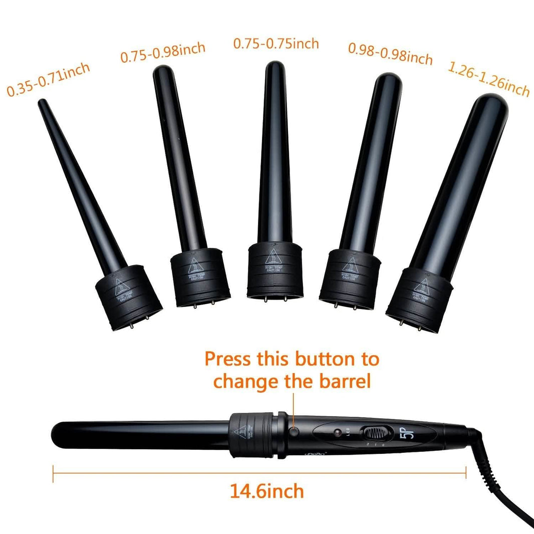 5-in-1 Curling Iron Wand Set Hair Curler Set With 5 Interchangeable Barrels Roller-5-in-1 Curling Iron Wand Set Hair Curler Set With 5 Interchangeable Barrels Roller