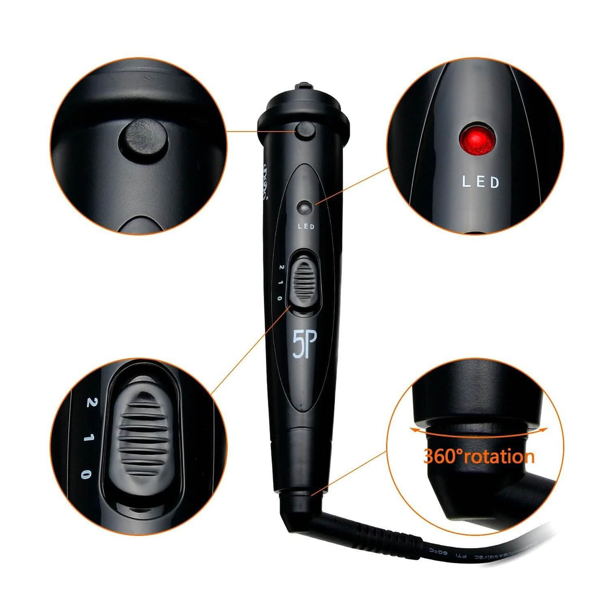 5-in-1 Curling Iron Wand Set Hair Curler Set With 5 Interchangeable Barrels Roller-5-in-1 Curling Iron Wand Set Hair Curler Set With 5 Interchangeable Barrels Roller