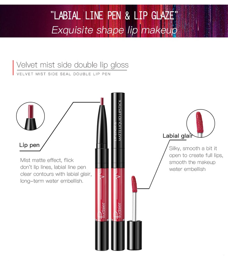 Pudaier Matte Lip Gloss Lip Liner 2 in1 Maquiagem Profissional Completa Agate Red Lip Tint Plumper Tattoo Makeup liquid Lipstick-557977cd92a13e7c5fb5b7388671f024