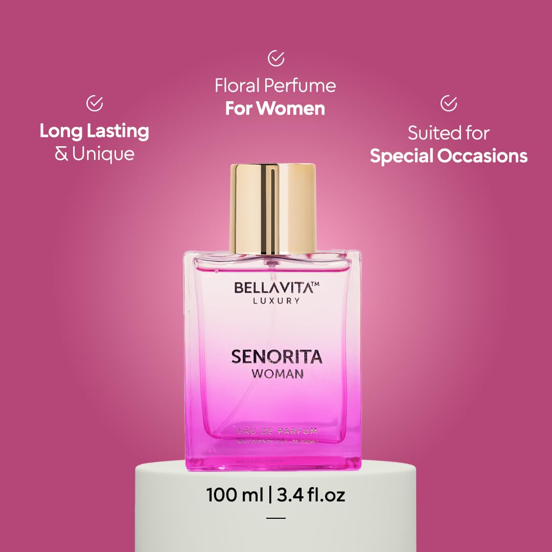 Bellavita Luxury Senorita Eau de Parfum | 100 ml (3.4 fl.oz.) | Perfume for Women | Fresh Floral, Yuzu, Peony, and Musk Notes | Long Lasting Women's Fragrance | Mother's day Fragrance-Bellavita Luxury Senorita Eau de Parfum | 100 ml (3.4 fl.oz.) | Perfume for Women | Fresh Floral, Yuzu, Peony, and Musk Notes | Long Lasting Women's Fragrance | Mother's day Fragrance