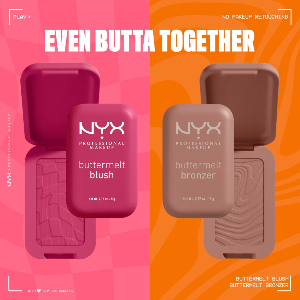 NYX PROFESSIONAL MAKEUP Buttermelt Powder Blush, Fade and Transfer-Resistant Blush, Up to 12HR Make Up Wear, Vegan Formula - For The Butta-NYX PROFESSIONAL MAKEUP Buttermelt Powder Blush, Fade and Transfer-Resistant Blush, Up to 12HR Make Up Wear, Vegan Formula - For The Butta