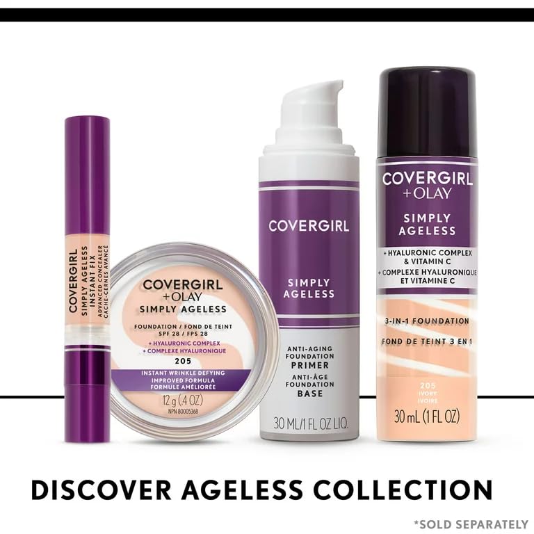 COVERGIRL & Olay Simply Ageless 3-in-1 Liquid Foundation, Matte Finish, Hyaluronic & Vitamin C Formula, 225 Buff Beige, 1 Count-COVERGIRL & Olay Simply Ageless 3-in-1 Liquid Foundation, Matte Finish, Hyaluronic & Vitamin C Formula, 225 Buff Beige, 1 Count