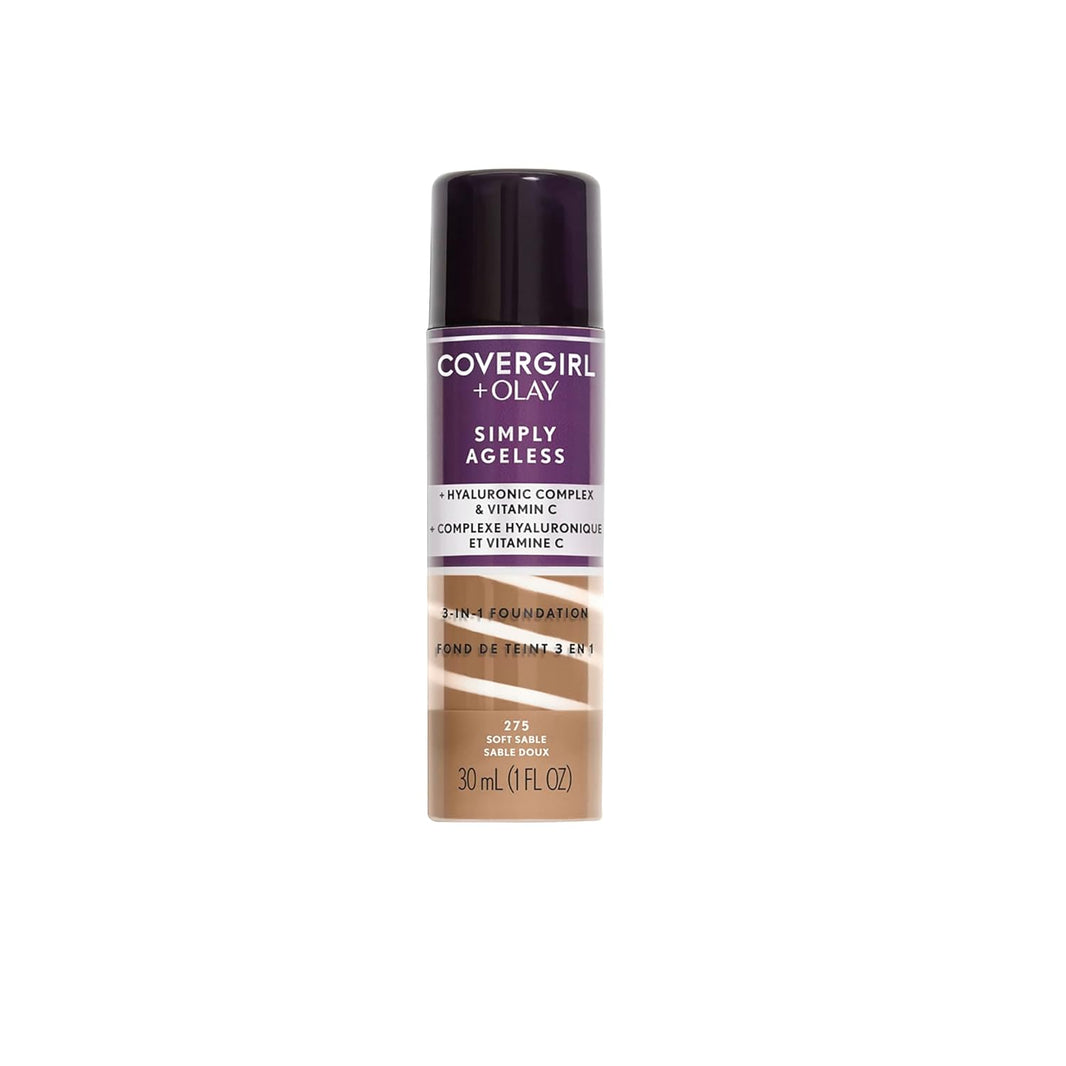 COVERGIRL & Olay Simply Ageless 3-in-1 Liquid Foundation, Matte Finish, Hyaluronic & Vitamin C Formula, 225 Buff Beige, 1 Count-COVERGIRL & Olay Simply Ageless 3-in-1 Liquid Foundation, Matte Finish, Hyaluronic & Vitamin C Formula, 225 Buff Beige, 1 Count