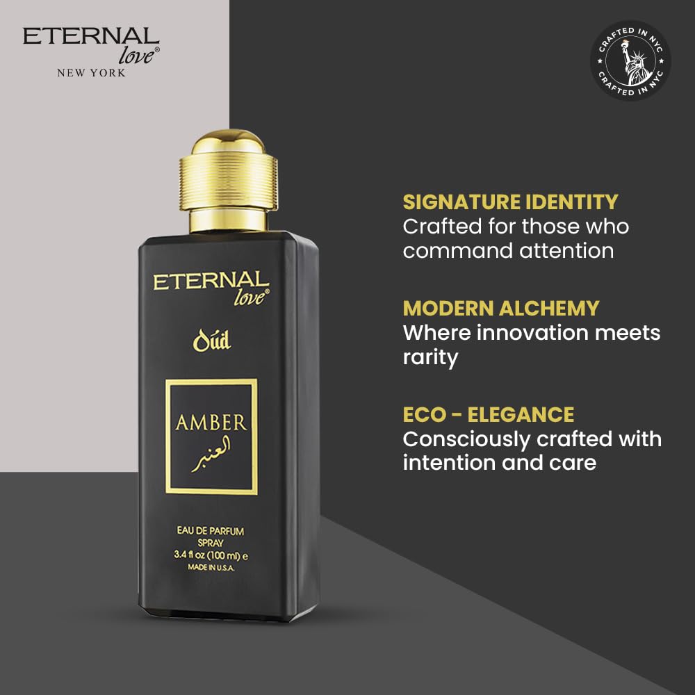 Eternal Love Amber Oud - Long Lasting Unisex Eau de Parfum - Warm Woody Oriental Fragrance with Oud & Amber - Dubai Inspired Arabic Scent - 3.4oz-Eternal Love Amber Oud - Long Lasting Unisex Eau de Parfum - Warm Woody Oriental Fragrance with Oud & Amber - Dubai Inspired Arabic Scent - 3.4oz