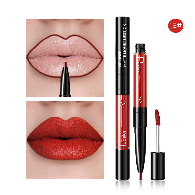 Pudaier Matte Lip Gloss Lip Liner 2 in1 Maquiagem Profissional Completa Agate Red Lip Tint Plumper Tattoo Makeup liquid Lipstick-25db6f4d755141a15c5044172a92deac