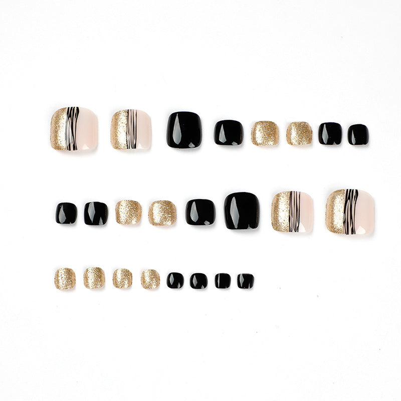 Women's Fashion Black Line Gold Powder Wear Manicure Nails-c5fa5e3651ff1d82bafae8deb7202a7c