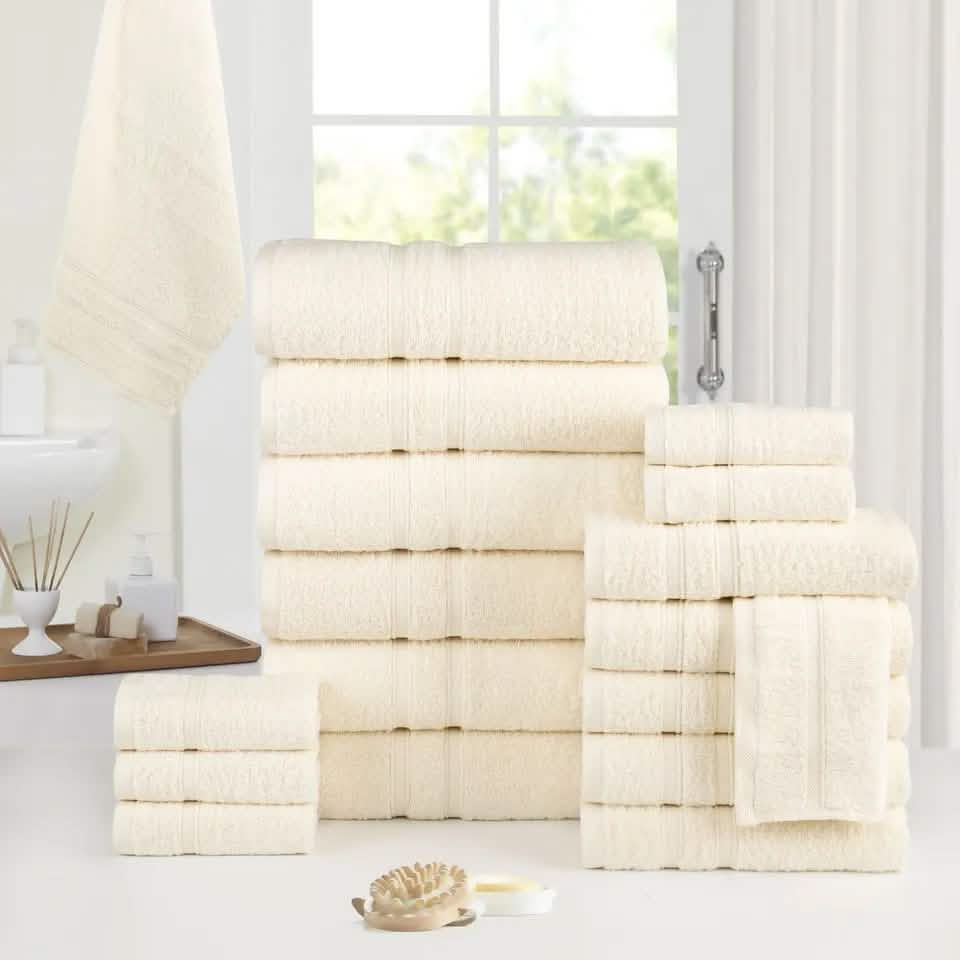 18-Piece: Bibb Home Zero Twist Egyptian Cotton Towel Set-18-Piece: Bibb Home Zero Twist Egyptian Cotton Towel Set