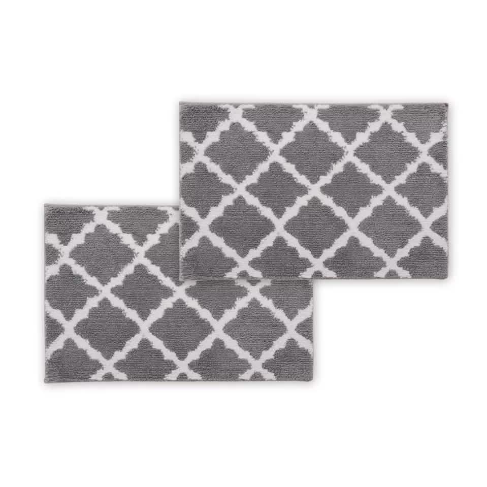 Bibb Home 1-2 Pack Trellis Micro Shag Bath Rugs 17" X 24"-Bibb Home 1-2 Pack Trellis Micro Shag Bath Rugs 17" X 24"