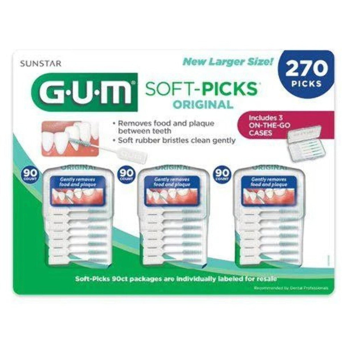 Sunstar G.U.M. Original Soft-Picks with Travel Cases 3 Packs=270 ct-Sunstar G.U.M. Original Soft-Picks with Travel Cases 3 Packs=270 ct