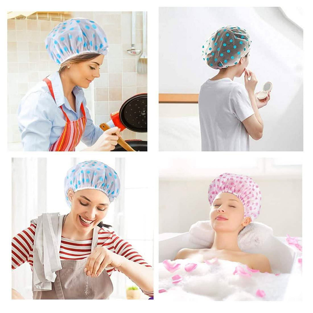 6-Pack: Reusable Shower Caps Elastic Band Bath Hair Hat-6-Pack: Reusable Shower Caps Elastic Band Bath Hair Hat