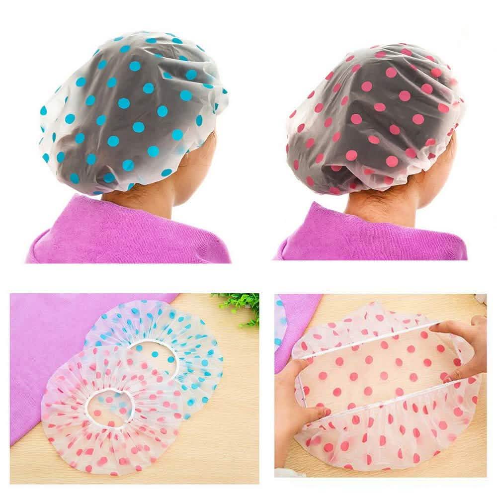 6-Pack: Reusable Shower Caps Elastic Band Bath Hair Hat-6-Pack: Reusable Shower Caps Elastic Band Bath Hair Hat