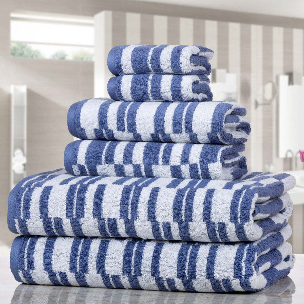 6-Piece: CP Stratus Stripe Quick Dry Towel Set-6-Piece: CP Stratus Stripe Quick Dry Towel Set