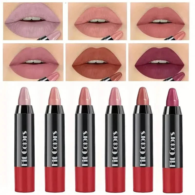 6-Pieces: Matte Crayon Lipstick, Easy Coloring Durable Moisturizing Lipliner-6-Pieces: Matte Crayon Lipstick, Easy Coloring Durable Moisturizing Lipliner