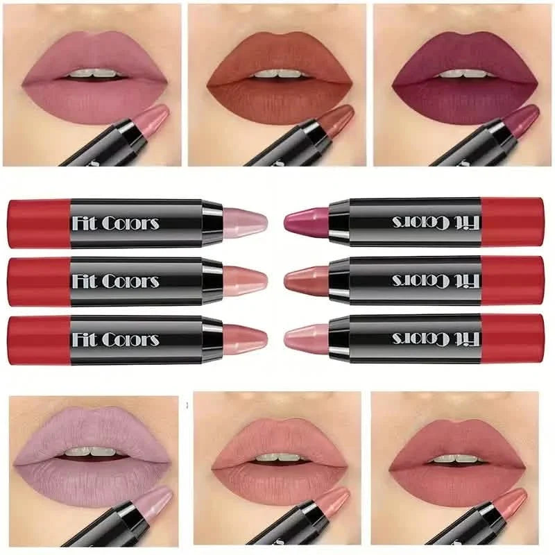 6-Pieces: Matte Crayon Lipstick, Easy Coloring Durable Moisturizing Lipliner-6-Pieces: Matte Crayon Lipstick, Easy Coloring Durable Moisturizing Lipliner