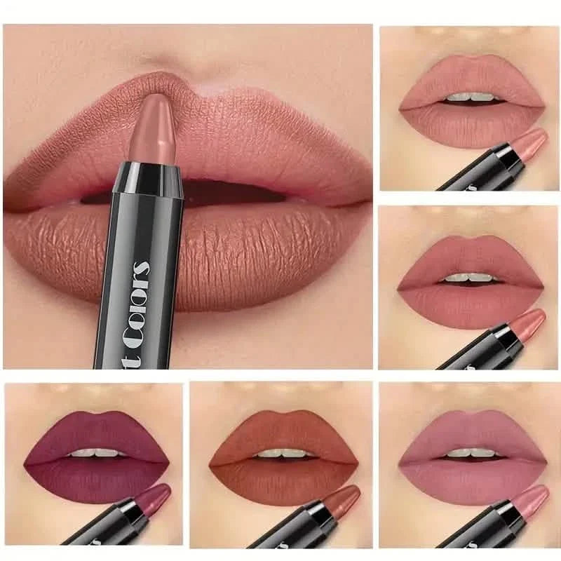 6-Pieces: Matte Crayon Lipstick, Easy Coloring Durable Moisturizing Lipliner-6-Pieces: Matte Crayon Lipstick, Easy Coloring Durable Moisturizing Lipliner