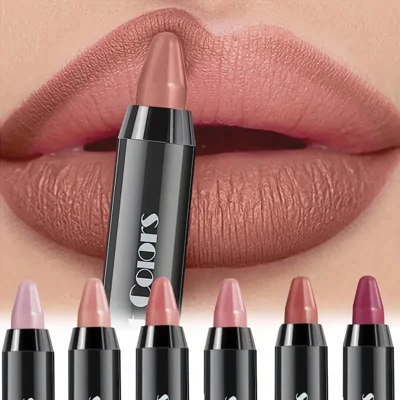 6-Pieces: Matte Crayon Lipstick, Easy Coloring Durable Moisturizing Lipliner-6-Pieces: Matte Crayon Lipstick, Easy Coloring Durable Moisturizing Lipliner