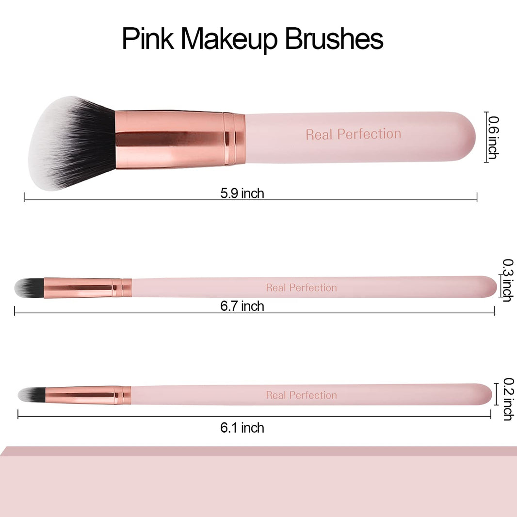 Real Perfection Makeup Brush Set 16 Pcs with 1 Eyebrow Razor Premium Synthetic Foundation Powder Concealers Eyeshadow Blush Makeup Brushes Make up Brushes Kit (Pink)-Real Perfection Makeup Brush Set 16 Pcs with 1 Eyebrow Razor Premium Synthetic Foundation Powder Concealers Eyeshadow Blush Makeup Brushes Make up Brushes Kit (Pink)