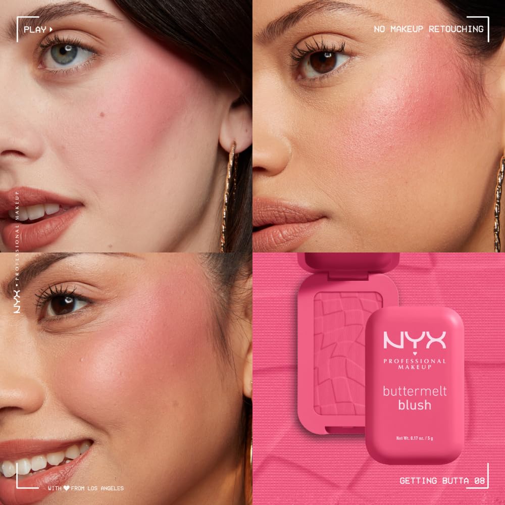 NYX PROFESSIONAL MAKEUP Buttermelt Powder Blush, Fade and Transfer-Resistant Blush, Up to 12HR Make Up Wear, Vegan Formula - For The Butta-NYX PROFESSIONAL MAKEUP Buttermelt Powder Blush, Fade and Transfer-Resistant Blush, Up to 12HR Make Up Wear, Vegan Formula - For The Butta
