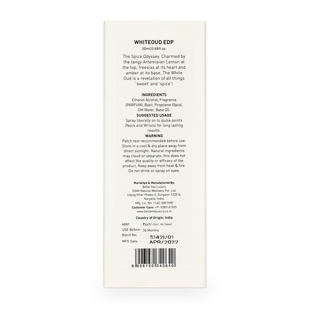Bellavita Luxury WHITE OUD Eau de Parfum | 20 ml (0.7 fl.oz.) | Travel Size Perfume for Men and Women | Fruity, Artemisia Lemon, Freesia, and Tobacco Notes | Long Lasting Unisex Fragrance-Bellavita Luxury WHITE OUD Eau de Parfum | 20 ml (0.7 fl.oz.) | Travel Size Perfume for Men and Women | Fruity, Artemisia Lemon, Freesia, and Tobacco Notes | Long Lasting Unisex Fragrance