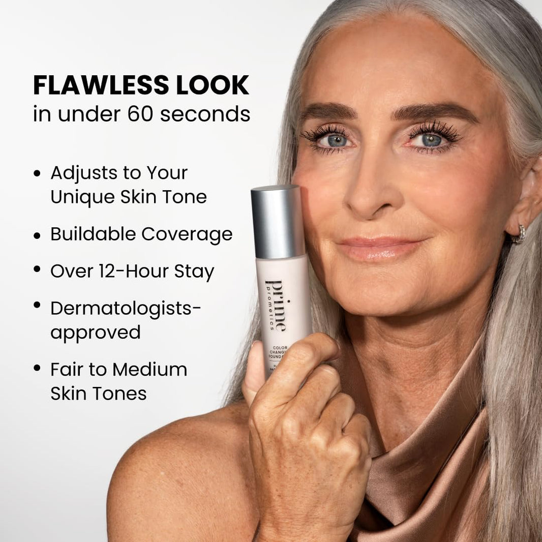 Prime Prometics Color Changing Foundation for Mature Women – Instantly Adapts to Your Skin Tone – Buildable Light-to-Medium Coverage – 12-Hour Wear – Natural Dewy Finish – Hypoallergenic-Prime Prometics Color Changing Foundation for Mature Women – Instantly Adapts to Your Skin Tone – Buildable Light-to-Medium Coverage – 12-Hour Wear – Natural Dewy Finish – Hypoallergenic