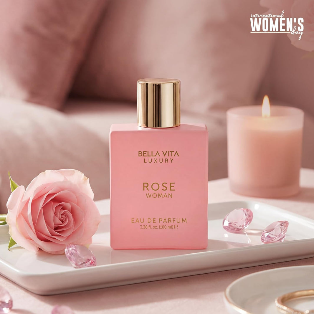 Bellavita Luxury ROSE Eau de Parfum | 100 ml (3.4 fl.oz.) | Perfume for Women | Fresh, Floral Peach, Jasmine, and Ambery Musk Notes | Long Lasting Women's Day Special Fragrance-Bellavita Luxury ROSE Eau de Parfum | 100 ml (3.4 fl.oz.) | Perfume for Women | Fresh, Floral Peach, Jasmine, and Ambery Musk Notes | Long Lasting Women's Day Special Fragrance